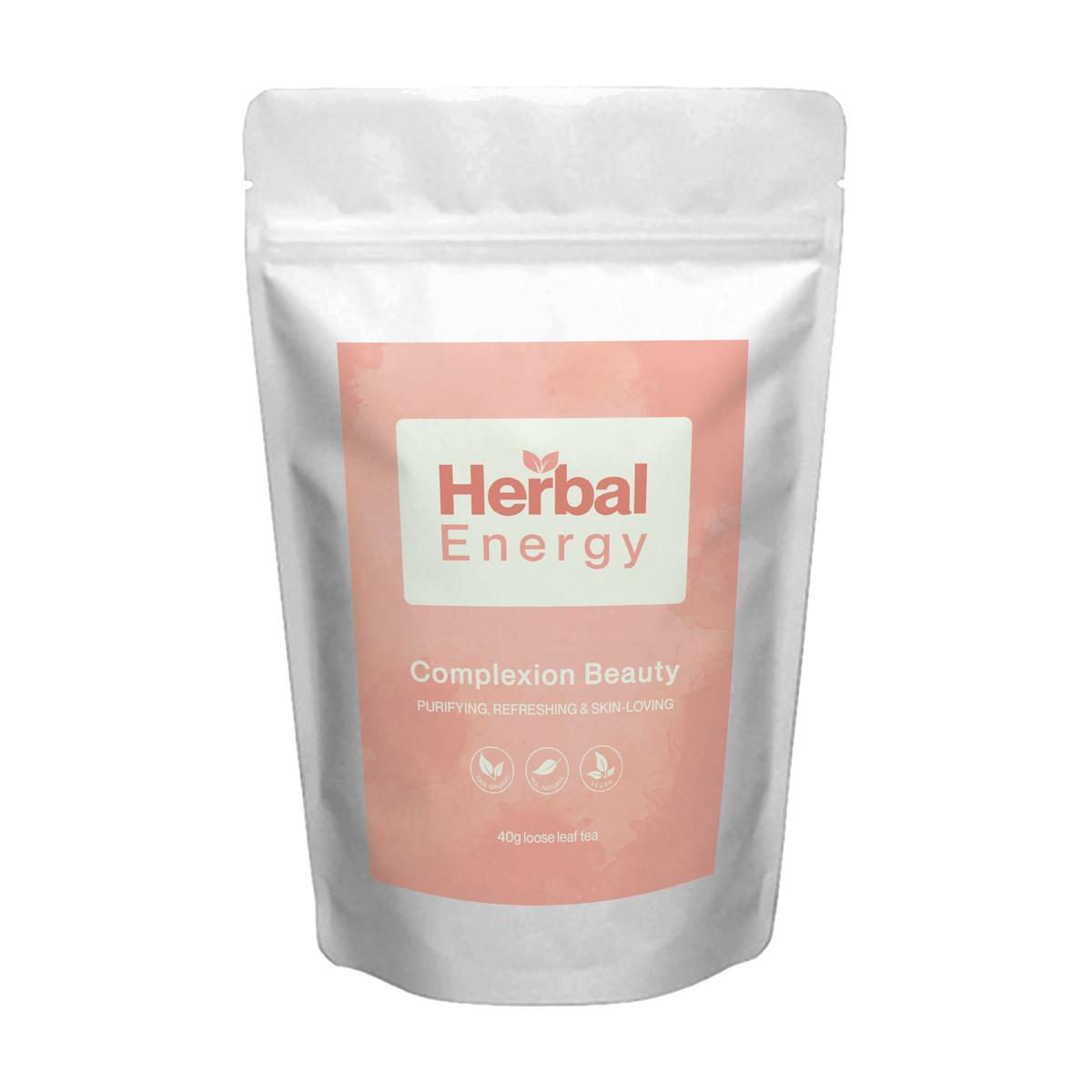 Herbal Energy Complexion Beauty organic herbal tea pouch with label