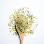 Organic matcha powder on wooden spoon for Herbal Energy Matcha Energy tea