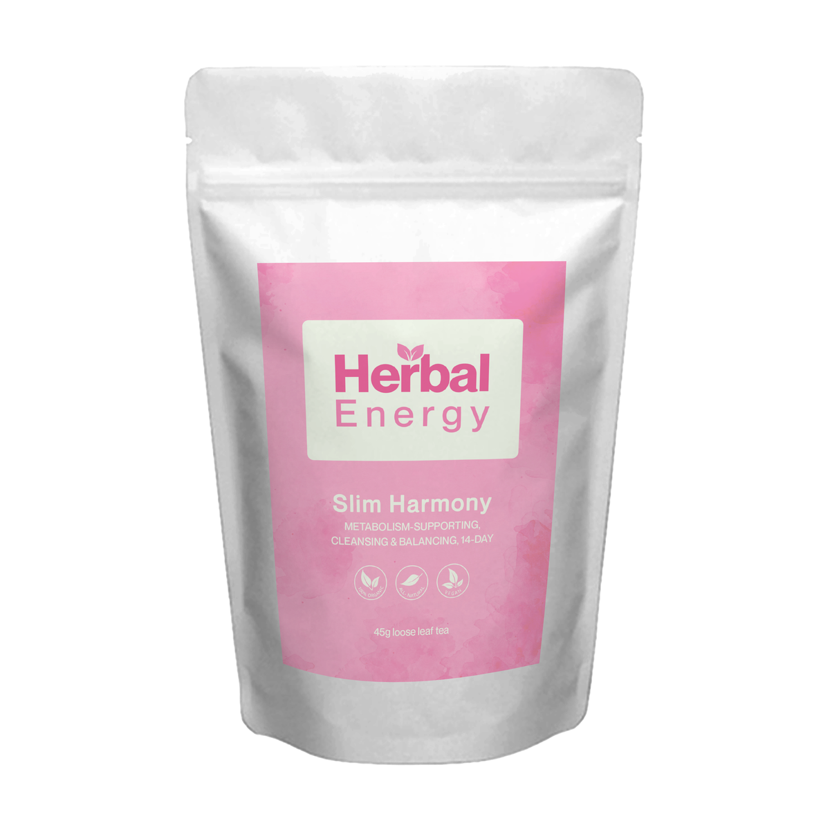 Herbal Energy Slim Harmony organic herbal tea pouch with product name