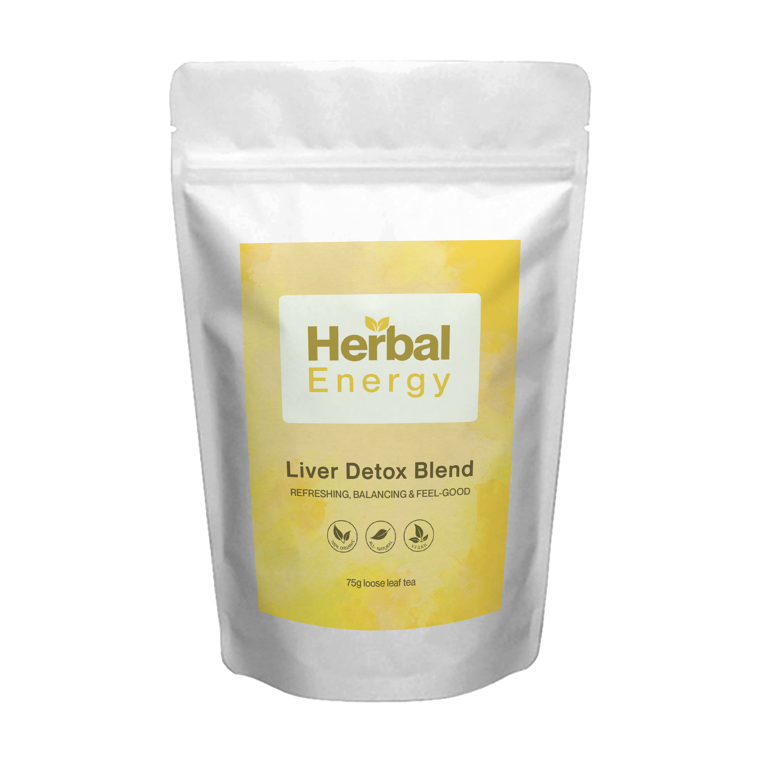 Herbal Energy Liver Detox organic herbal tea blend pouch with product label